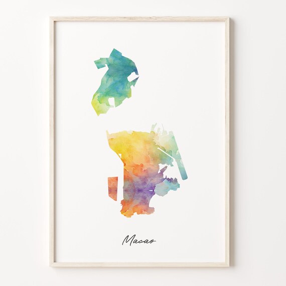 Macao Watercolor Map Artwork Vibrant Macanese Country Art Poster