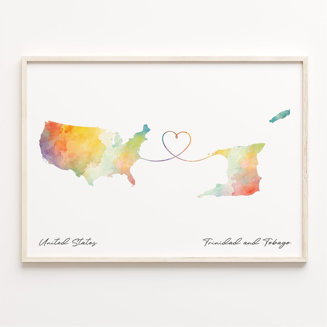 US to Trinidad and Tobago Watercolor Map Art Print