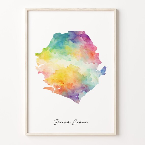 Sierra Leone Watercolor Map Country Silhouette Minimalist Art Poster