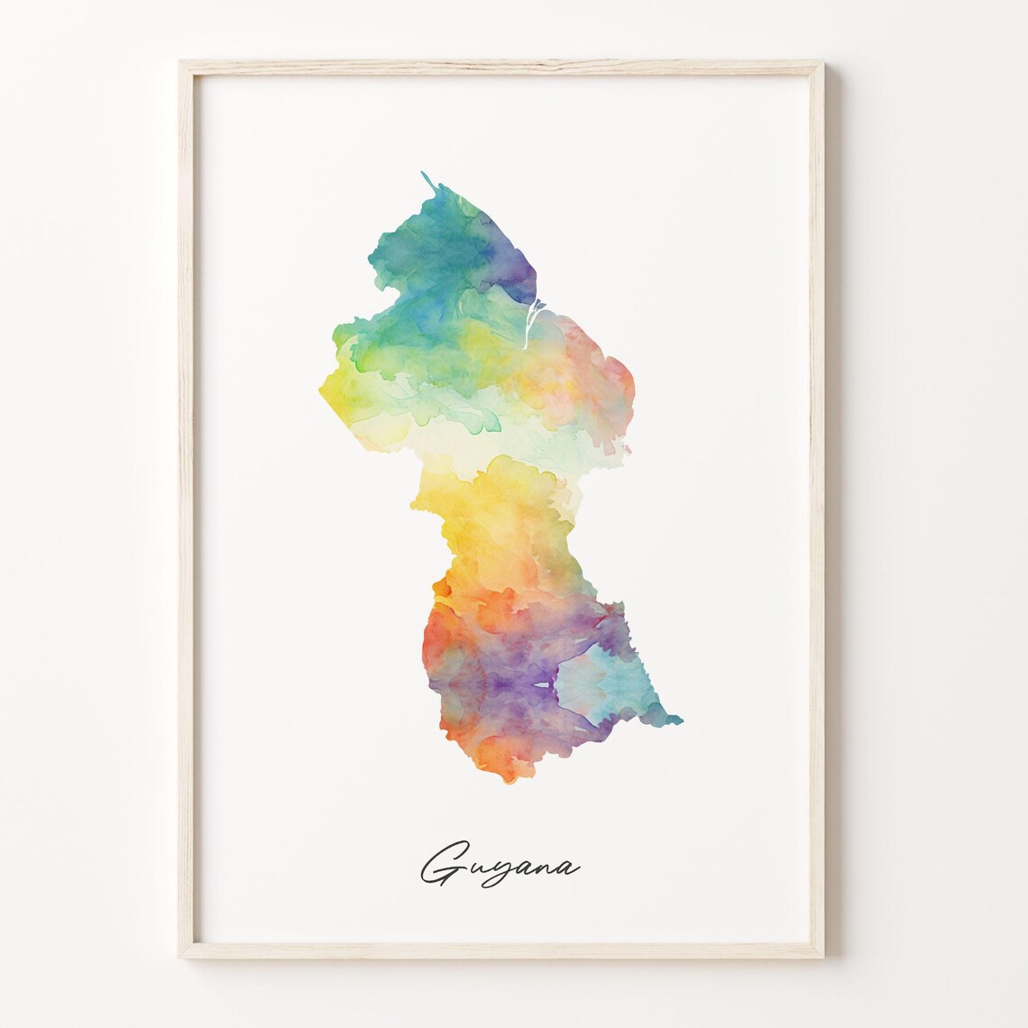 Guyana Watercolor Country Map Vibrant Travel Art Decor Poster