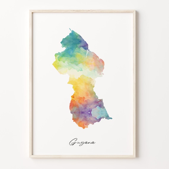 Guyana Watercolor Country Map Vibrant Travel Art Decor Poster