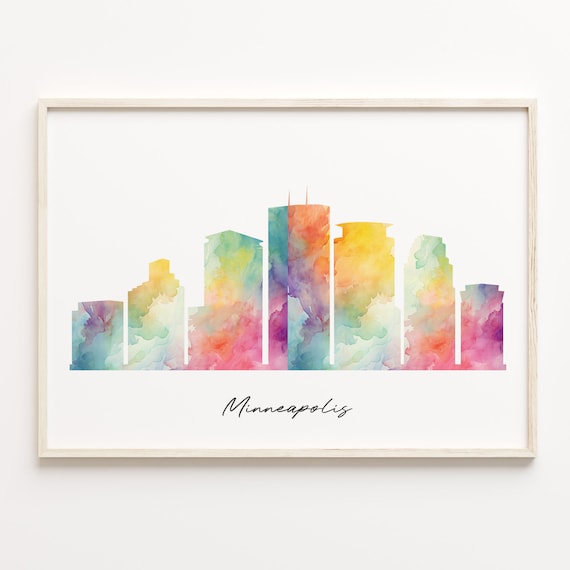 Minneapolis Minnesota Rainbow Wash Watercolor Skyline Poster