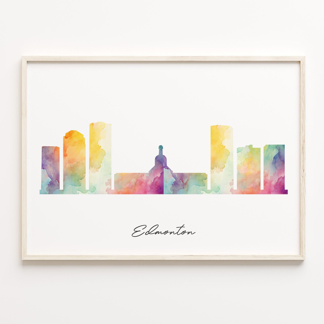 Edmonton Canada Downtown Watercolor Skyline Cityscape Travel Poster