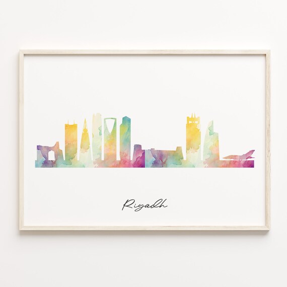 Riyadh Saudi Arabia Pastel Watercolor Skyline Cityscape Art Poster
