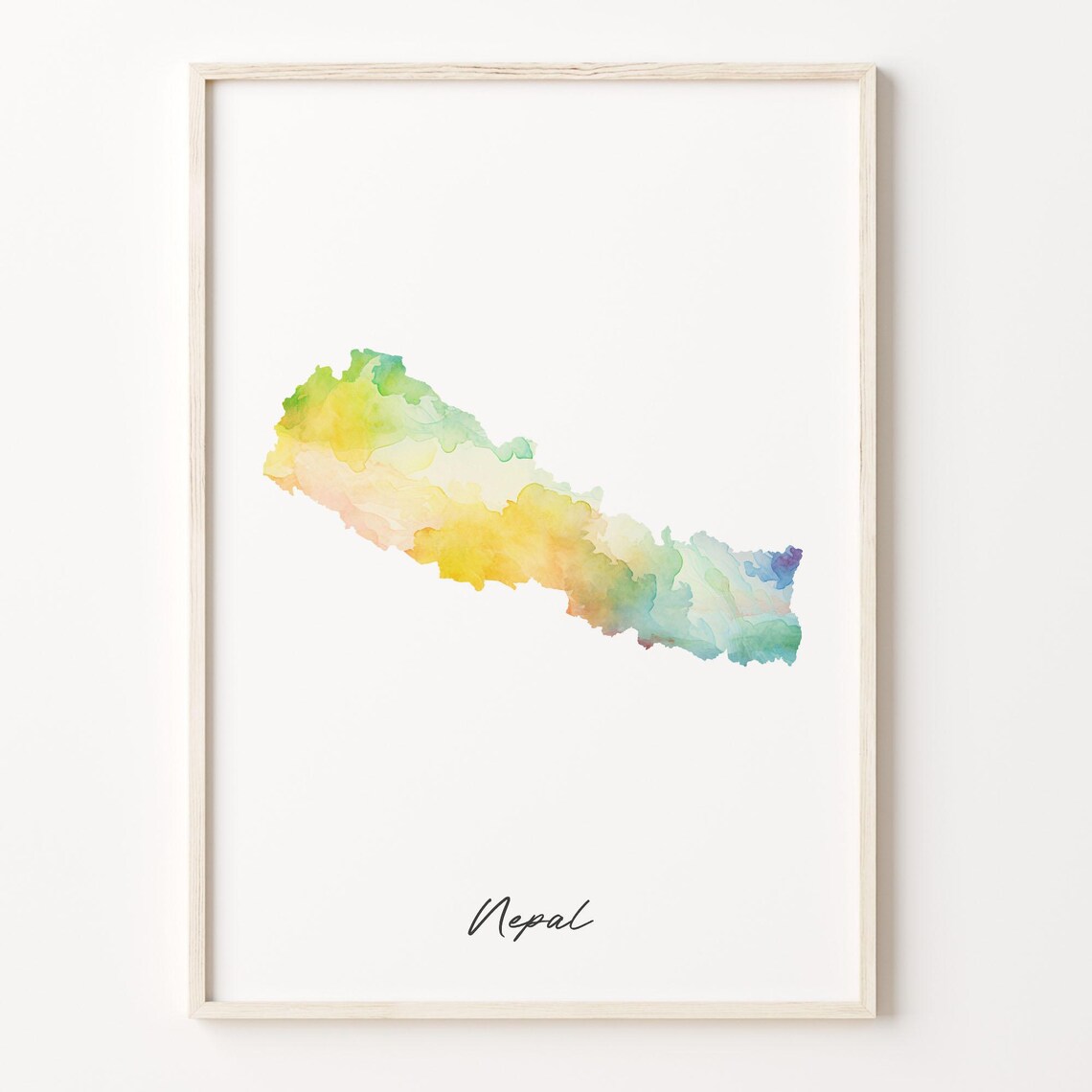 Nepal Himalaya Watercolor Country Map Pastel Minimalist Poster