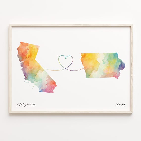 To Iowa Watercolor Map Travel Poster, Borderless