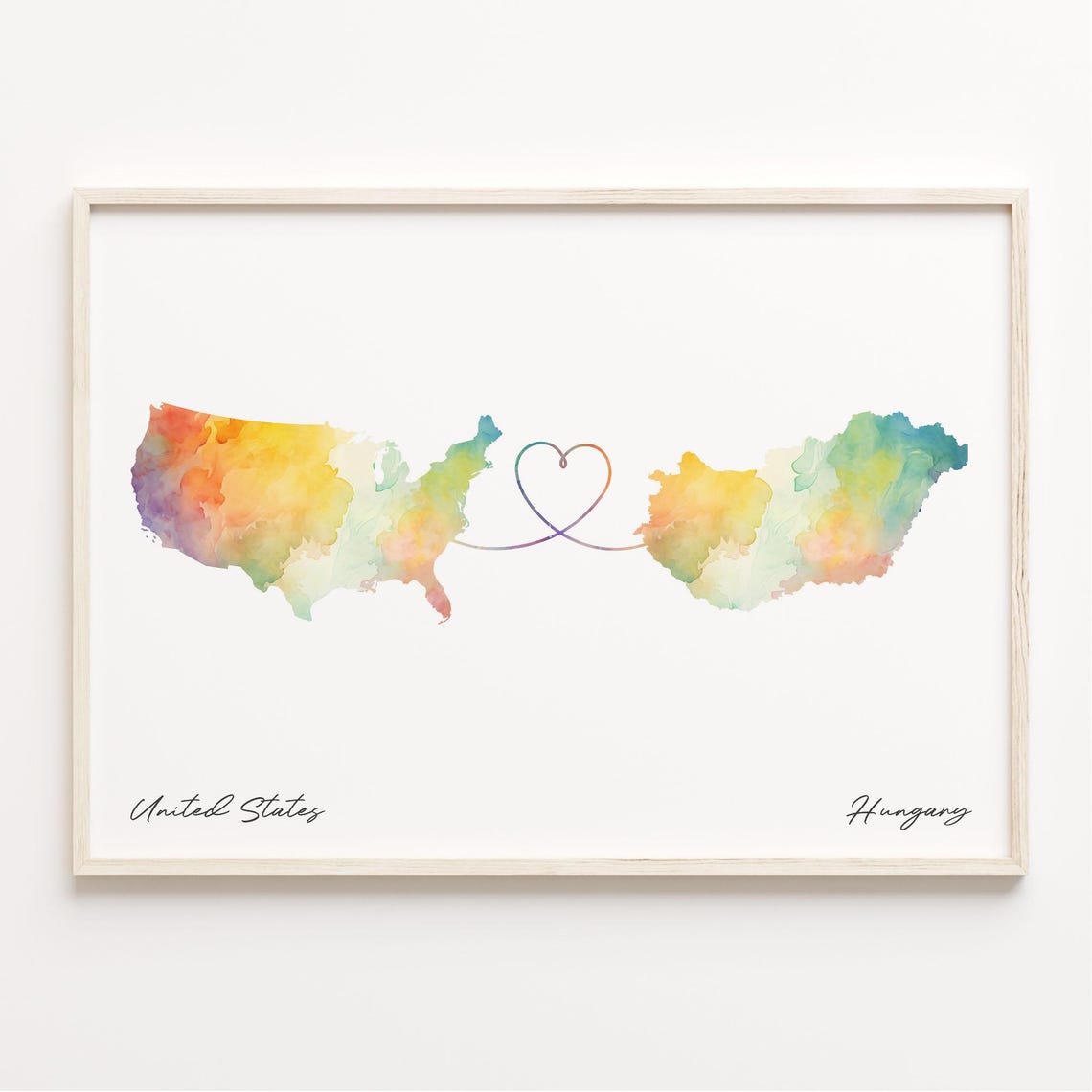 Us To Hungary Watercolor Map Art Print