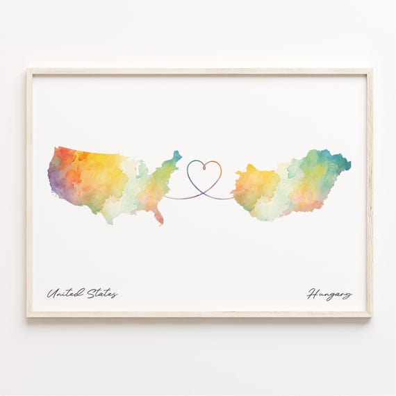 Us To Hungary Watercolor Map Art Print