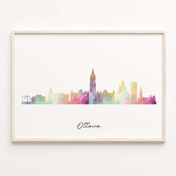 Ottawa Canada Watercolor Skyline Cityscape Colorful Modern Poster