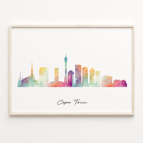 Cape Town Watercolor Skyline Cityscape Africa Travel Poster Gift