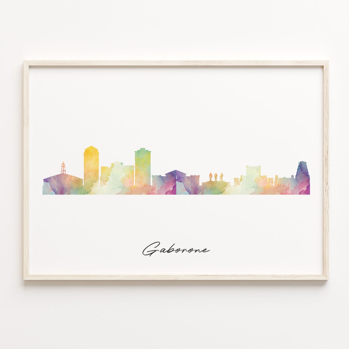 Gaborone Botswana Watercolor Skyline Panorama Cityscape Travel Poster