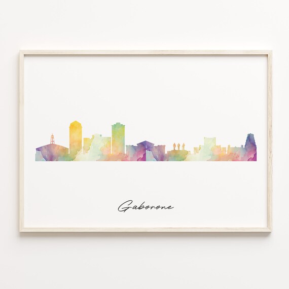 Gaborone Botswana Watercolor Skyline Panorama Cityscape Travel Poster