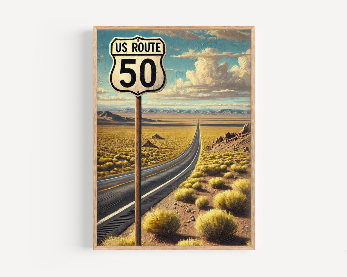 US Route 50 Nevada Travel Poster, Road Trip Art