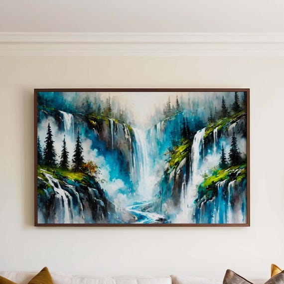 Nature Gift Waterfall Wall Art Print Scenic Stream Home Decor New Housewarming Family Tranquil Landscape Poster