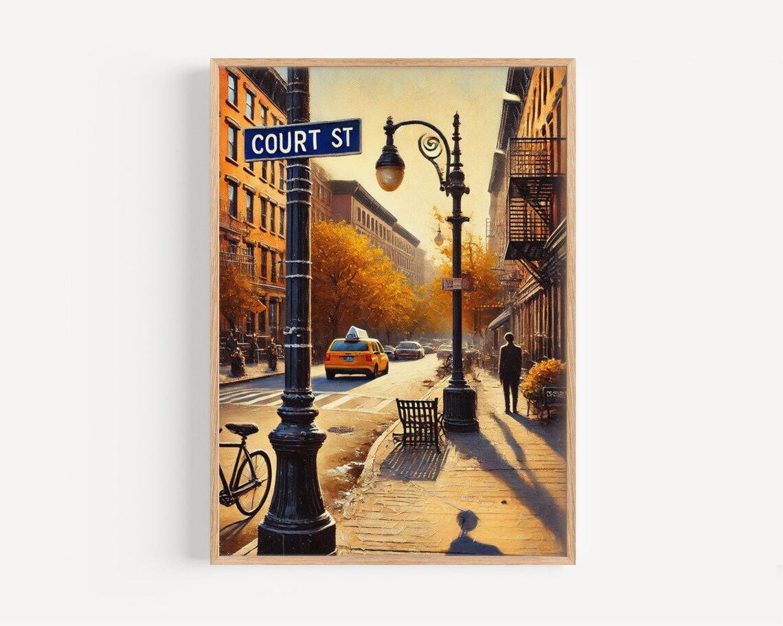 Court St Autumn New York City Taxi Street Corner Scene Poster