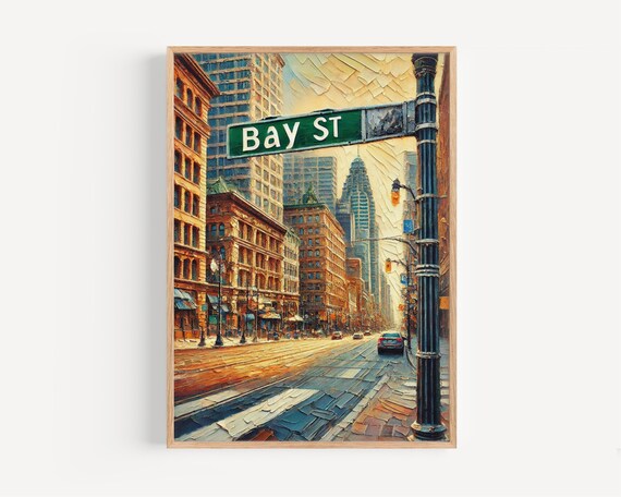 Bay Street Toronto Canada City Street Scene Painting Wall Print