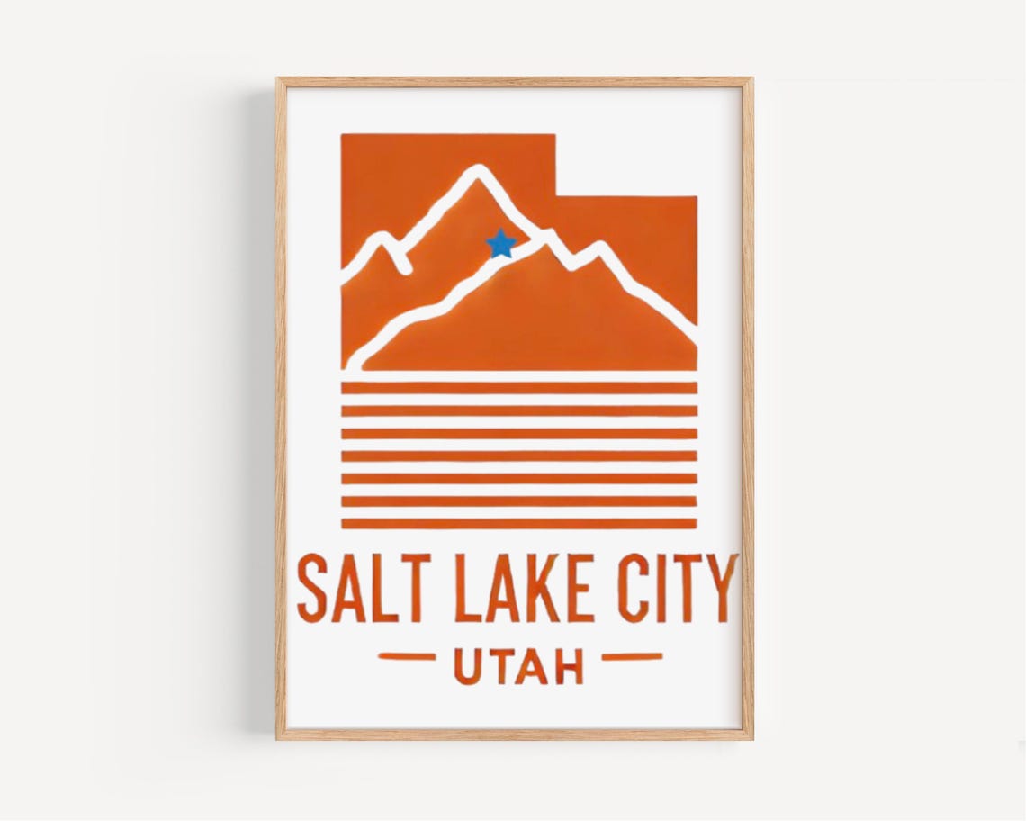Salt Lake City Utah Orange Mountain State Map Minimalist Poster