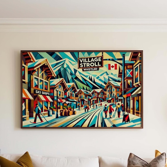 Village Stroll Whistler Canada Ski Town Mosaic Art Winter Village Scene Poster