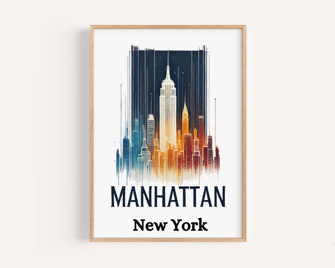 Manhattan New York Night Skyline City Lights Skyscraper Poster