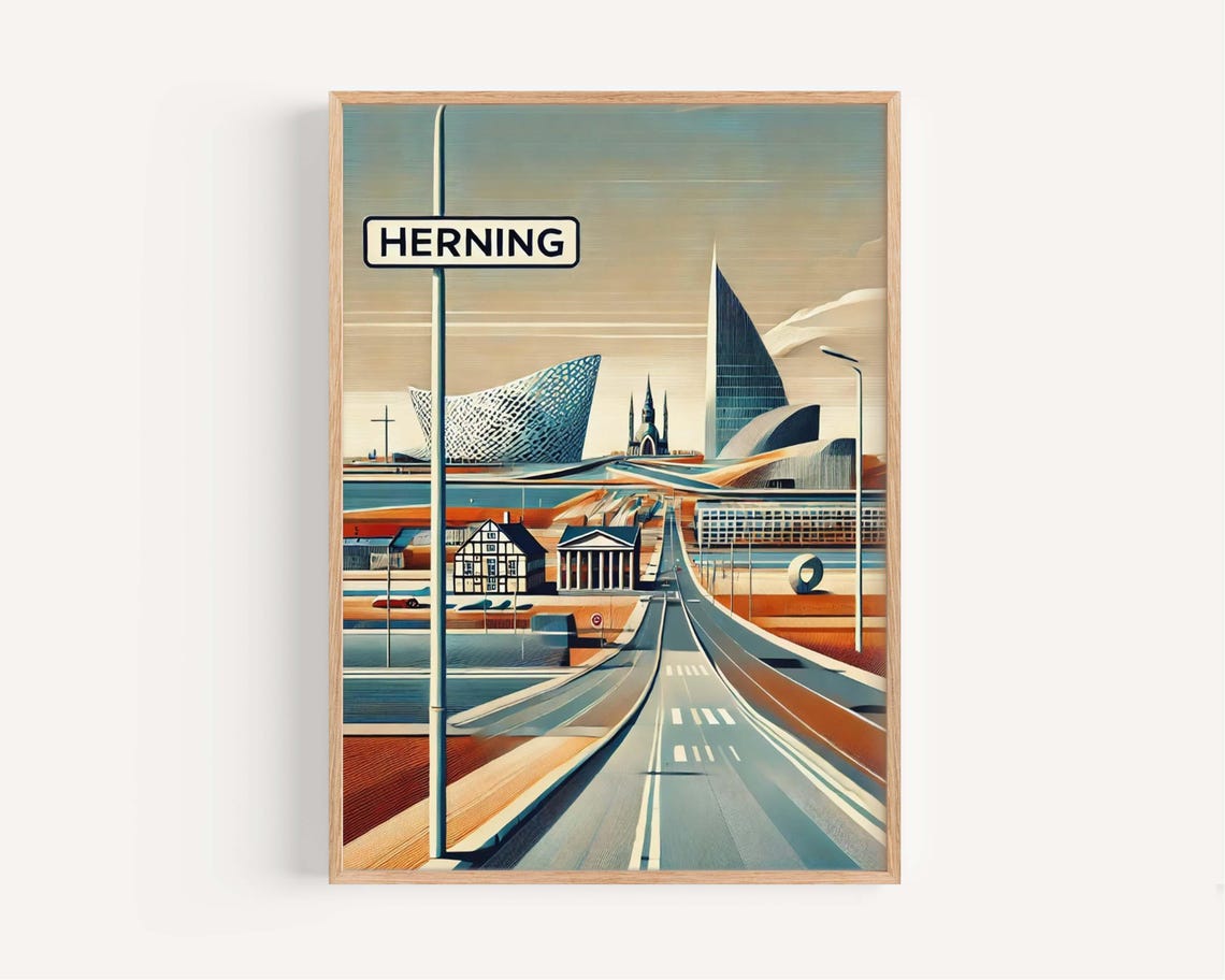 Herning Denmark Modern City Skyline Road Illustration Poster