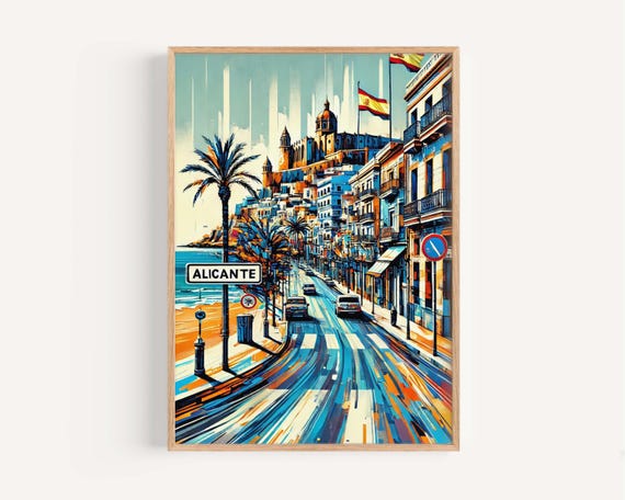 Alicante Art Wall Print Spain City Travel Poster European Home Decor Housewarming Gift Map Illustration