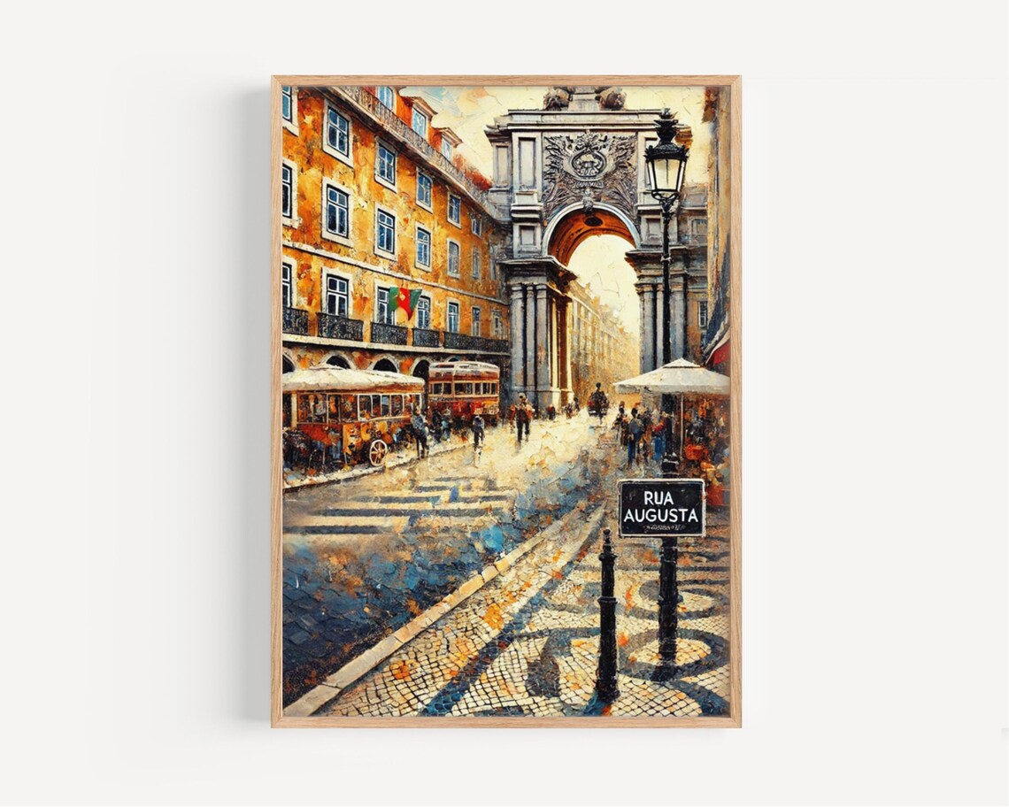 Rua Augusta Lisbon Travel Poster, Vibrant Cityscape