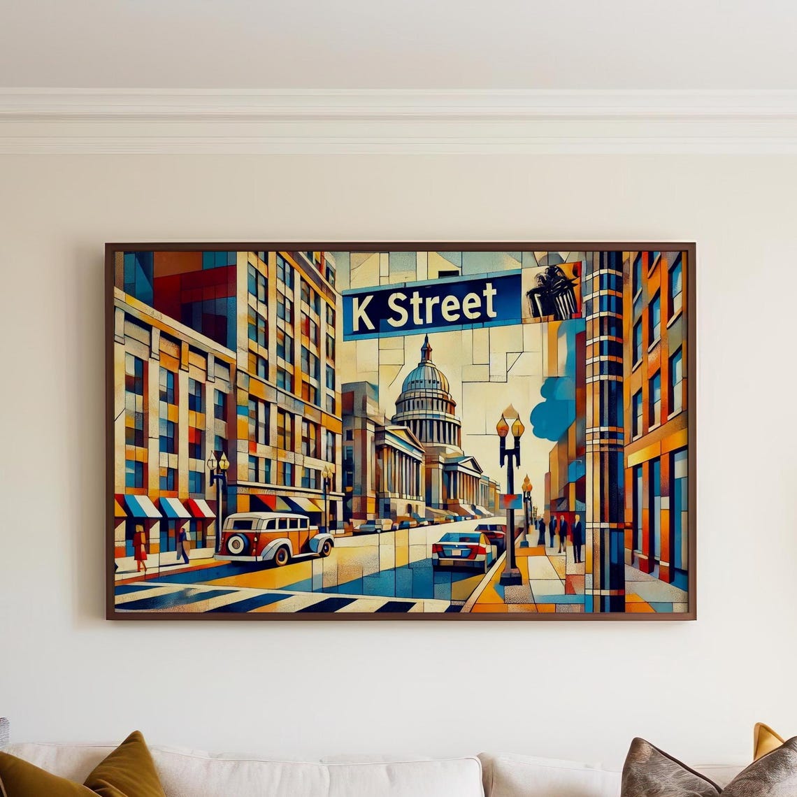 K Street Washington DC Cubism Poster Capitol Dome Street Scene