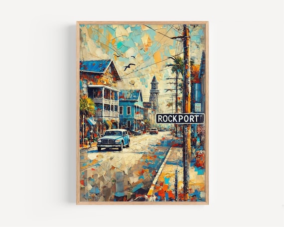 Rockport Texas Coastal Street Colorful Impressionist Painting Poster
