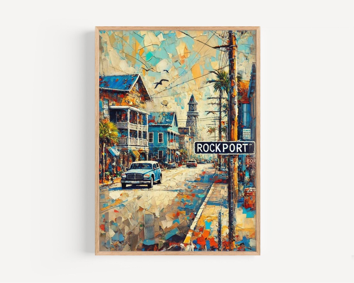 Rockport Texas Coastal Street Colorful Impressionist Painting Poster