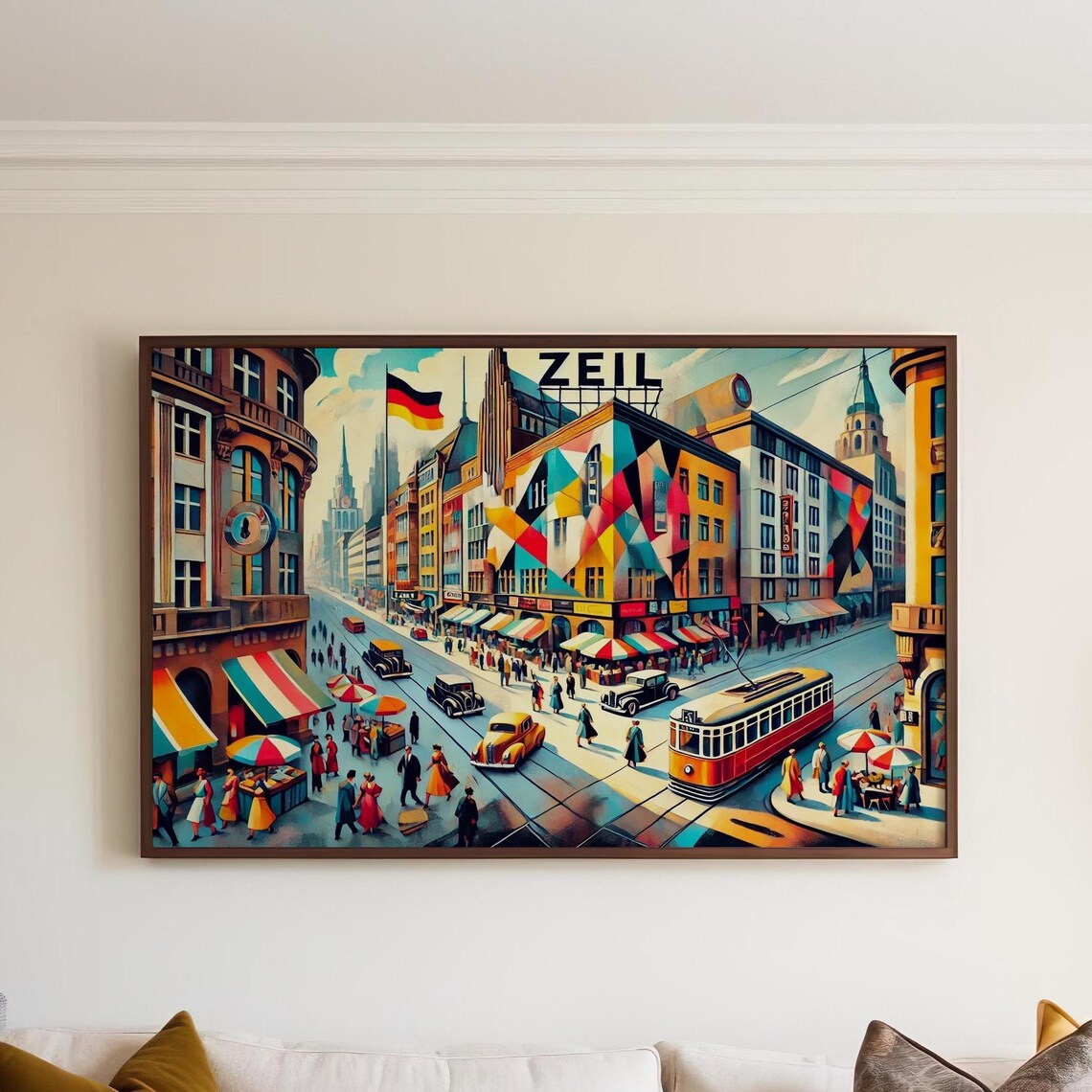 Zeil Frankfurt City Germany Cubist Street Tram Shopping Poster