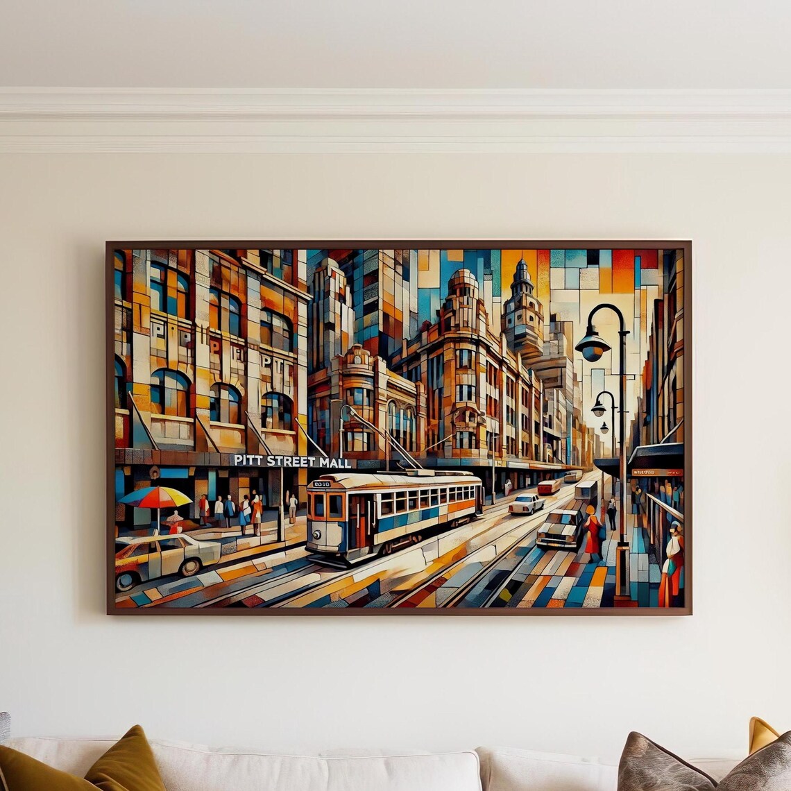Pitt Street Mall Sydney Vintage Tram Cubist Cityscape Travel Poster