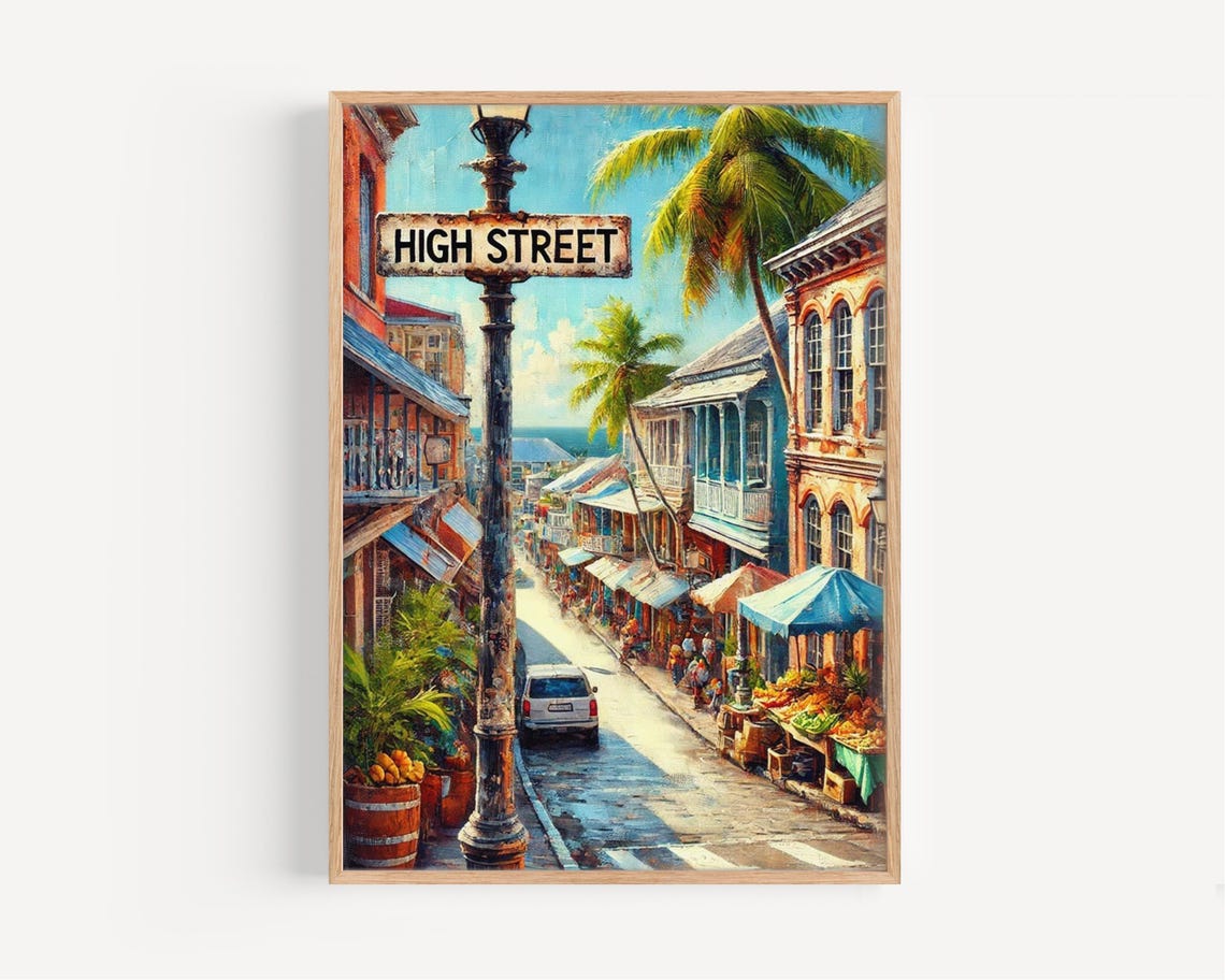 Antigua High Street St Johns Caribbean Palm Market Travel Print