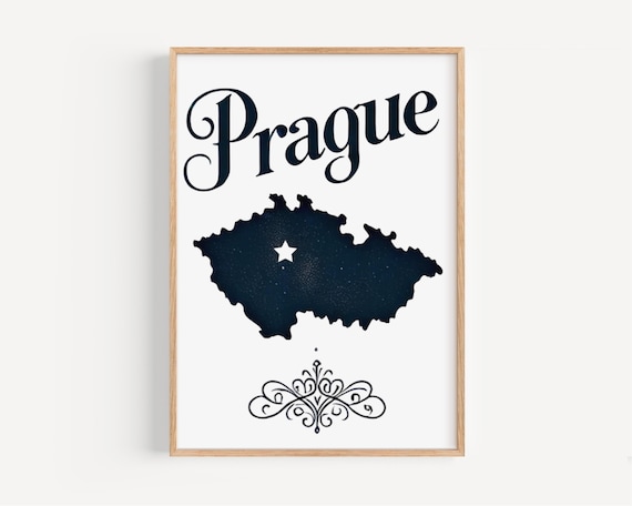 Prague Czechia Starred Country Silhouette Vintage Travel Poster