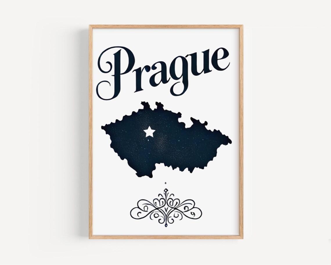 Prague Czechia Starred Country Silhouette Vintage Travel Poster