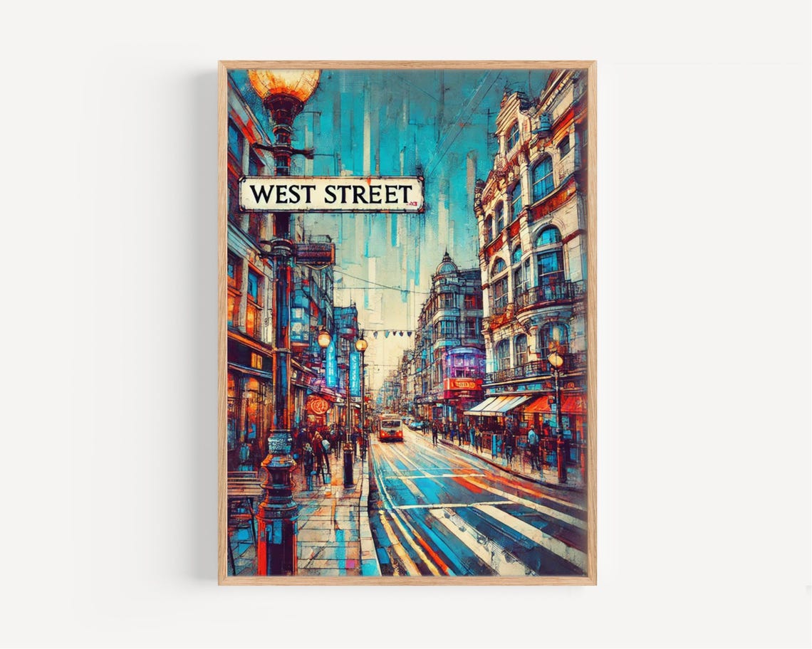 West Street Vintage Sign Painterly British UK Cityscape Poster