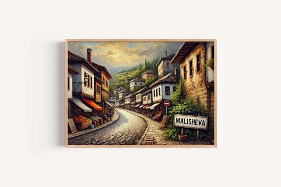 Malisheva Art Travel Poster Print Kosovo City Wall Europe Gift Housewarming Decor Map Illustration Home Accent