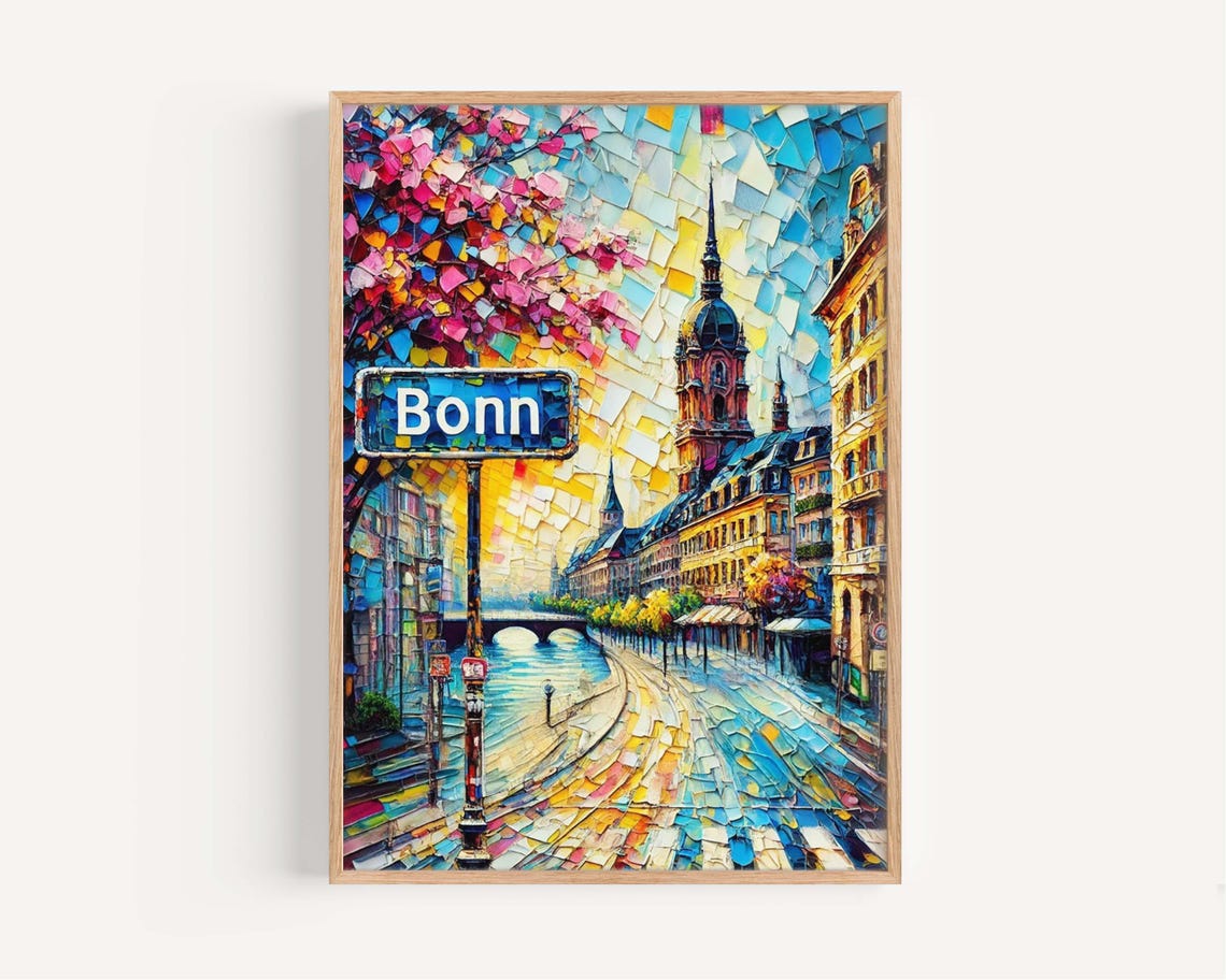 Bonn Germany Colorful Mosaic Riverside Street Sign Cityscape Poster