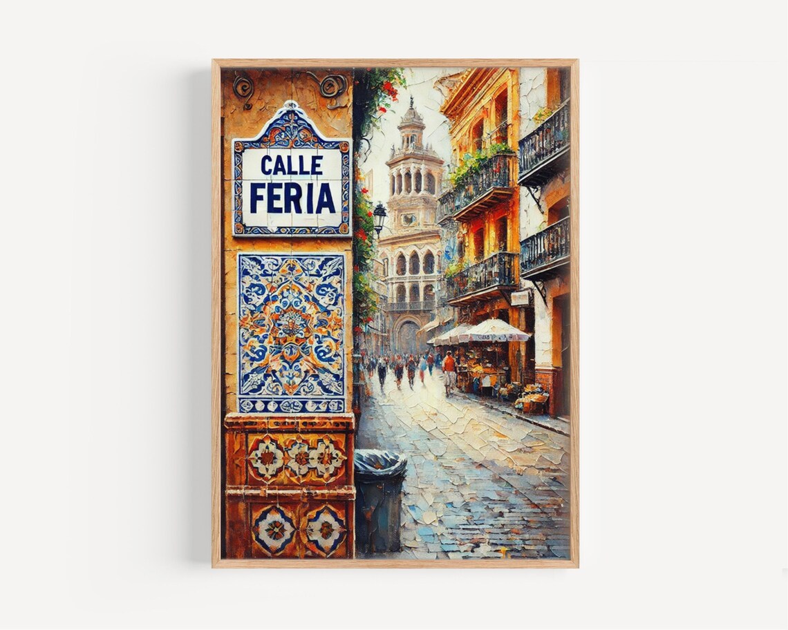 Calle Feria Seville Spain Tile Sign Historic Street Painting Travel Poster