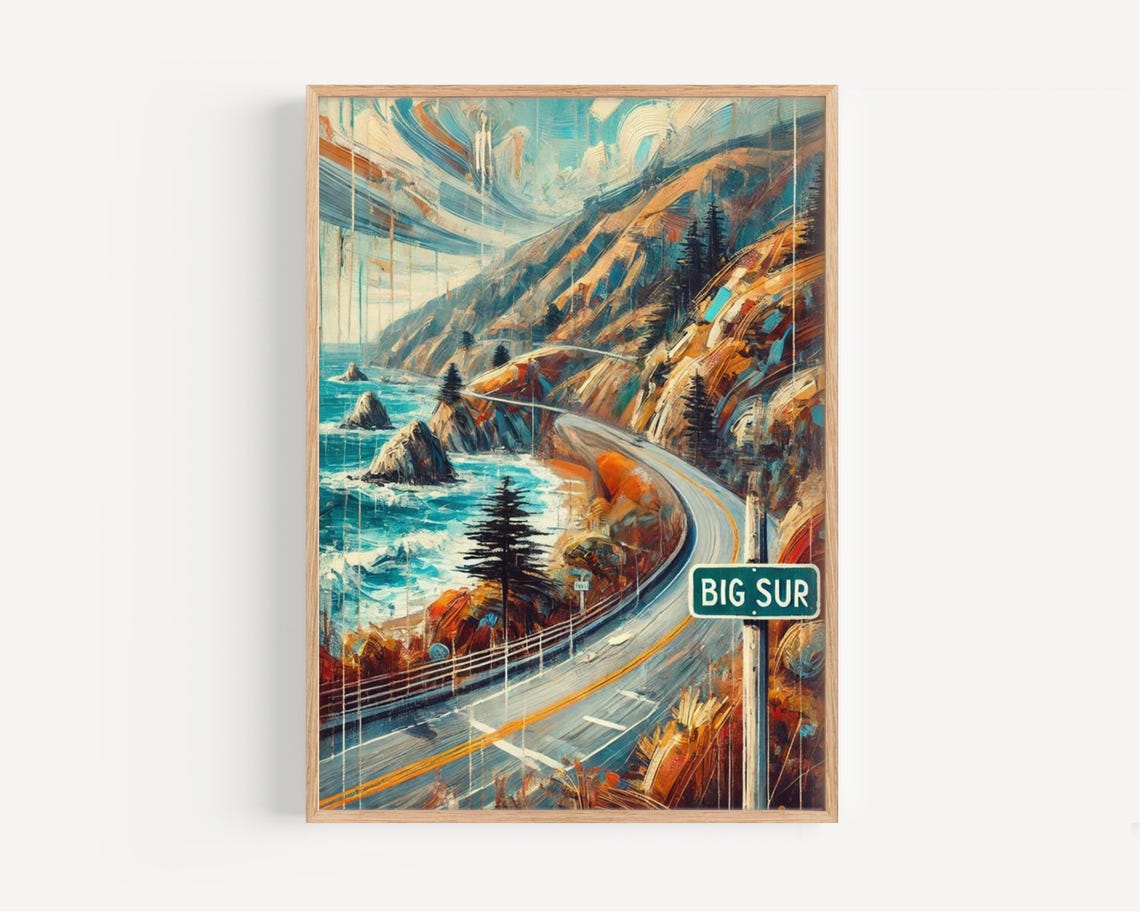 Big Sur California Impasto Coastal Highway Street Sign Poster