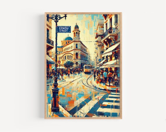 Ermou Street Athens Greece Travel Poster