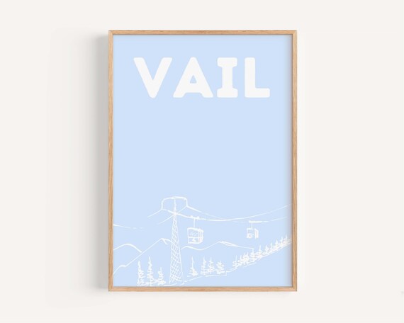 Vail Ski Gondola Line Art Minimalist Powder Blue Winter Poster