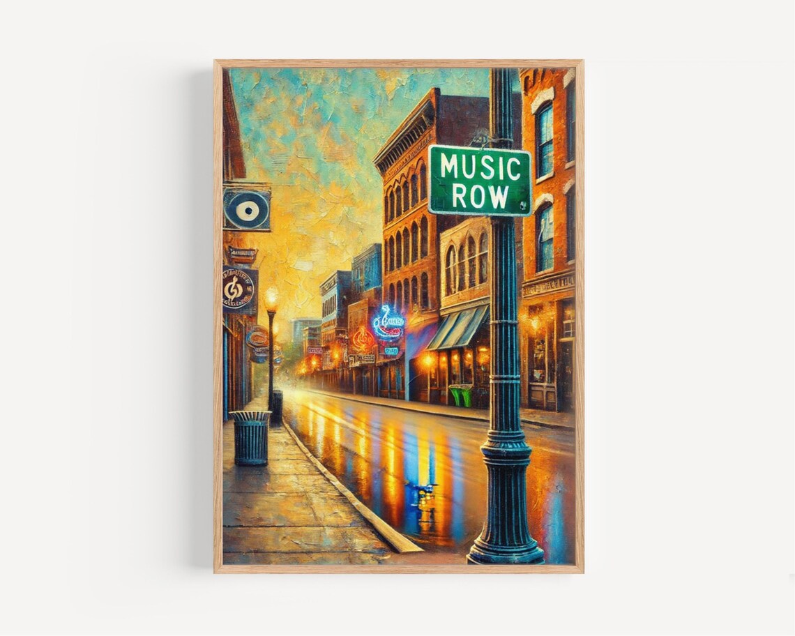 Nashville Music Row Tennessee Neon Night Street Scene Art Poster