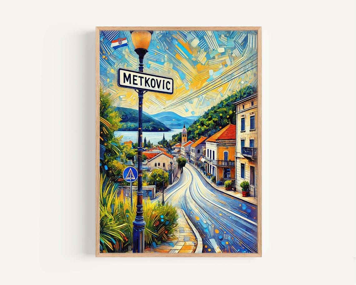 Metkovic Croatia Street Sign Waterfront Old Town Sunset Poster