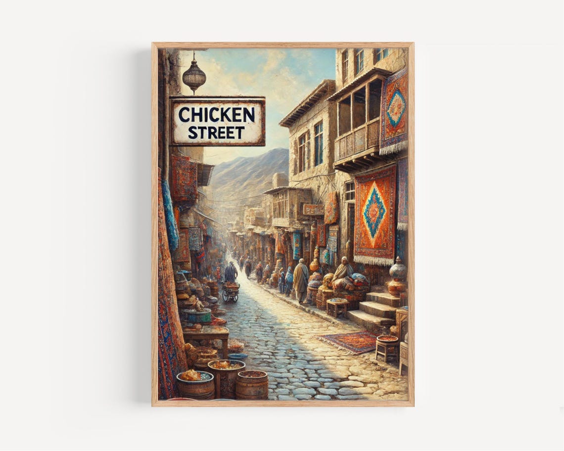 Chicken Street Kabul Carpet Bazaar Old Town Art Travel Poster