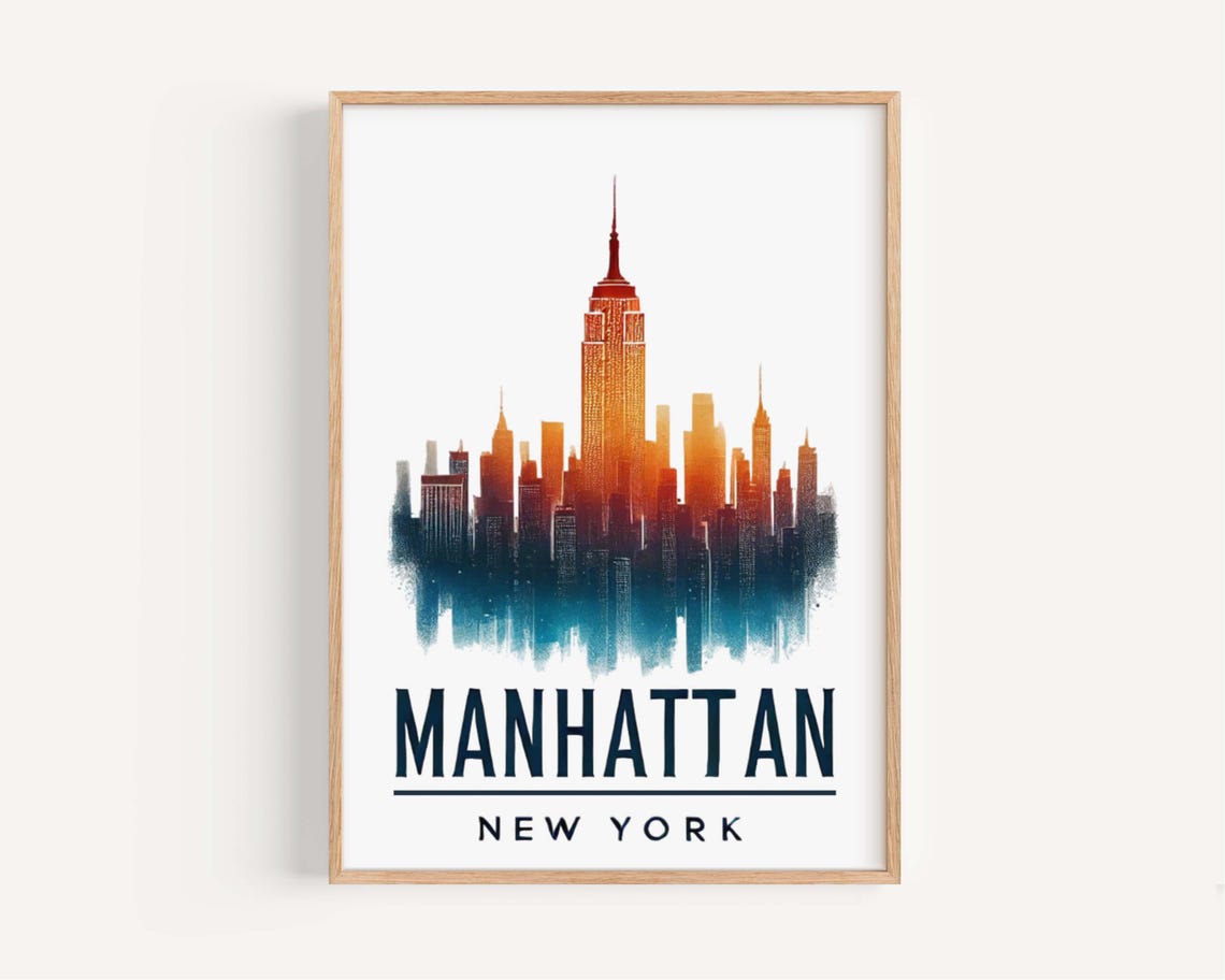 Manhattan New York City Sunset Skyline With Empire State Poster