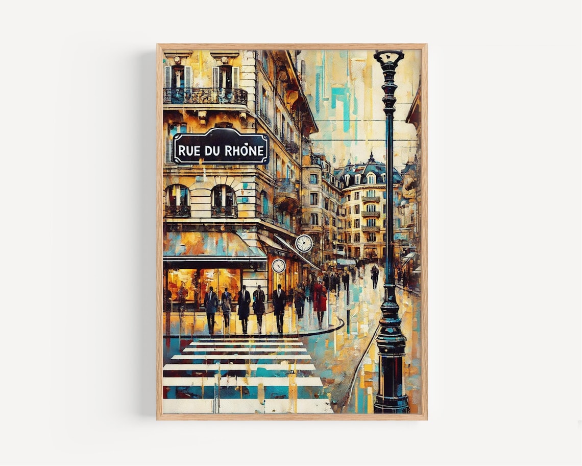 Rue Du Rhne Geneva Travel Poster, European Cityscape
