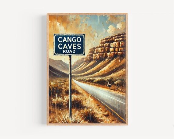 Cango Caves Road South Africa Desert Landscape With Ostrich Oil Painting Poster