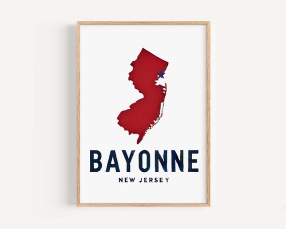 Bayonne Print New Jersey Wall Art Travel Decor Nj Artwork Housewarming Gift College Dorm Room Map Poster