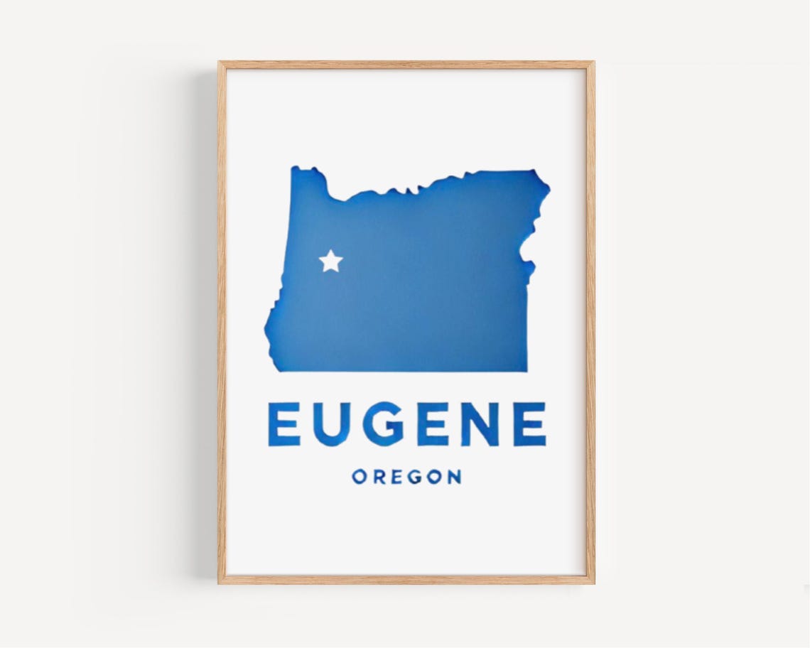 Eugene Oregon State Map Minimalist University Town Decor Wall Art