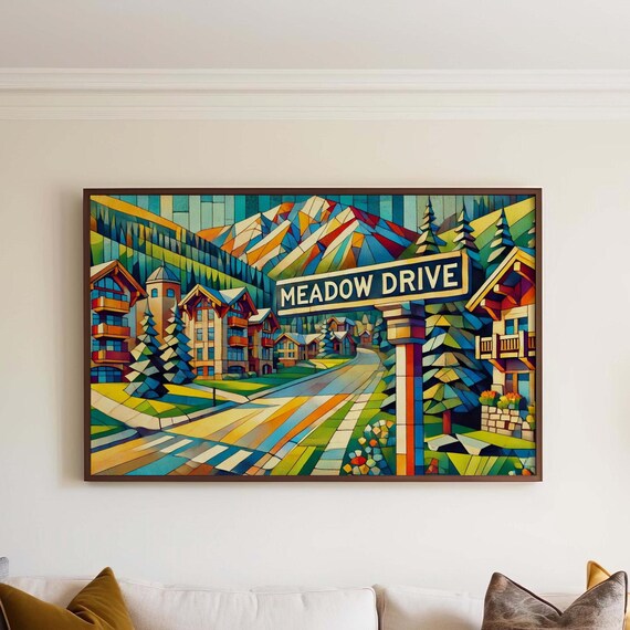 Meadow Drive Vail Alpine Village Mosaic Art Mountain Chalet Street Scene Poster